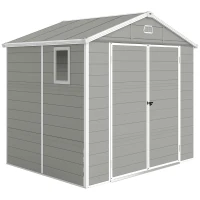 Outsunny 8' x 6' Plastic Garden Storage Shed with Latch Door, Vents, Sloped Roof, Light Grey(m-11)