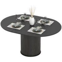 HOMCOM Extendable Kitchen Table for 6-8, 43.5"-59" Farmhouse Dining Table with Pedestal Base Black Wood Grain(m-2)