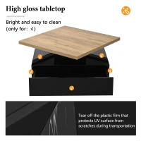 Square Rotating Coffee Table with 360° Rotating Tabletop, Durable Center Table for Livng or Reception Areas, 27.5'' L x 27.5'' W x 14'' H, Black(m-6)