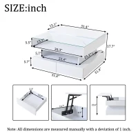 Lift-Top Coffee Table with App-Controlled LED Lighting, Space-Saving Center Table for Compact Homes, 31.5'' L x 31.5'' W x 17.5'' H, White(m-3)