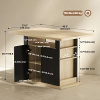 HOMCOM Kitchen Island Dining Table with Storage Cabinet, Large Tabletop for 4 People, 4-Door Cupboard & Shelves, Black(m-3)