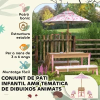 Qaba Kids Picnic Table and Bench Set with Removable Umbrella, Cushions & Boxes, Flamingo Theme for Outdoor, Pink(m-9)