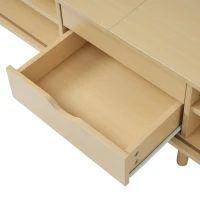 Stylish TV Stand with Rounded Corners and Oval Top, Versatile TV Cabinet for Living Room, 69" L x 15.5" W x 16.5" H, Natural Wood(m-10)