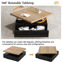 Square Rotating Coffee Table with 360° Rotating Tabletop, Durable Center Table for Livng or Reception Areas, 27.5'' L x 27.5'' W x 14'' H, Black(m-4)