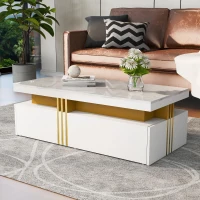 Minimalist Coffee Table with 2 Drawers and High-Gloss Finish, Multi-Use Side Table for Living Spaces, 39.5'' L x 19.5'' W x 15.5'' H, White(m-9)