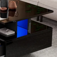 High-Gloss Coffee Table with LED Lighting and 2 Drawers, Versatile Centre Table with Open Storage, 35.5'' L x 21.5'' W x 16'' H, Black(m-9)