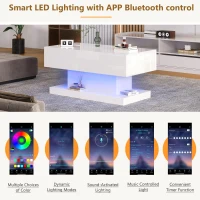 Lift-Top Coffee Table with Sliding Extendable Desktop, Sleek Multi‑Use Table with USB/App-Controlled Lights, 39.5" L x 19.5" W x 17.5" H, White(m-5)