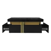 Minimalist Coffee Table with 2 Drawers and High-Gloss Finish, Multi-Use Side Table for Living Spaces, 39.5'' L x 19.5'' W x 15.5'' H, Black(m-15)