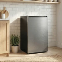 HOMCOM 2.1 Cu. Ft. Mini Freezer, Compact Upright Freezer with Reversible Door, Removable Shelf, Adjustable Temperature, Silver(m-1)