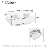 High-Gloss Coffee Table with Built-In LED Light and 2 Drawers, Minimalist Centre Table with Open Storage, 35.5'' L x 21.5'' W x 16'' H, White(m-3)