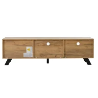 Modern Wood-Grain TV Stand for up to 65-Inch TVs, Sturdy TV Cabinet with Particleboard Construction, 59" L x 15" W x 17.5" H, Wood(m-11)