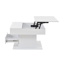 Rotating Lift-Top Coffee Table with Height-Adjustable Top, Space-Saving Side Table with Hidden Storage, 27.5'' L x 27.5'' W x 17.5'' H, White(m-10)