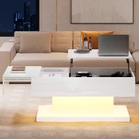 Lift-Top Coffee Table with Sliding Extendable Desktop, Sleek Multi‑Use Table with USB/App-Controlled Lights, 39.5" L x 19.5" W x 17.5" H, White(m-8)