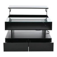 Lift-Up Coffee Table with App-Controlled LED Lighting, Space-Saving Center Table for Compact Homes, 31.5'' L x 31.5'' W x 17.5'' H, Black(m-14)