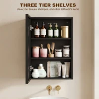 kleankin Wall-Mounted Medicine Cabinet with Mirror, Stainless Steel Bathroom Mirror Cabinet Wall Mounted with Storage Shelves for Living Room and Laundry Room, Black(m-4)