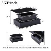 Sleek Lift-Up Coffee Table with LED Lighting and 4 Drawers, Durable Center Table for Living Room, 35.5" L x 21.5" W x 16.5" H, Black(m-3)