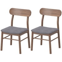 HOMCOM Set of 2 Dining Chairs, Upholstered Dining Room Chairs with Rubberwood Legs and Padded Seat for Kitchen, Gray
