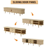 Stylish TV Stand with Rounded Corners and Oval Top, Versatile TV Cabinet for Living Room, 69" L x 15.5" W x 16.5" H, Natural Wood(m-6)