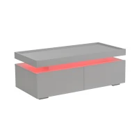 High-Gloss Coffee Table with App-Controlled LED Ambient Lighting, Functional Center Table for Living Room, 37.5" L x 17.5" W x 13.5" H, White(m-13)