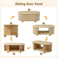 Wood Oval Coffee Table with Space-Saving Design, Stylish Center Table with Hidden Compartment, 39.5" L x 19.5" W x 15.5" H, Wood(m-5)