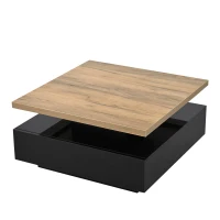 Square Rotating Coffee Table with 360° Rotating Tabletop, Durable Center Table for Livng or Reception Areas, 27.5'' L x 27.5'' W x 14'' H, Black(m-9)