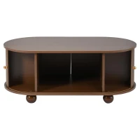 Wood Oval Coffee Table with Space-Saving Design, Stylish Center Table with Hidden Compartment, 39.5" L x 19.5" W x 15.5" H, Wood(m-2)