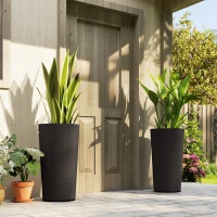 Outsunny 29 Inch Outdoor Planter, Set of 2 Plastic Flower Pots, Weather and UV Resistant Stackable Large Planters, Black(m-10)