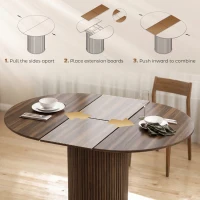 HOMCOM Extendable Kitchen Table for 6-8, 43.5"-59" Farmhouse Dining Table with Pedestal Base Walnut Wood Grain(m-5)