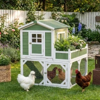 PawHut 49" Small Chicken Coop Hen House with Garden Space, Chicken House Outdoor Run Cage with Weather Protection, 2-4 Birds, Green(m-10)