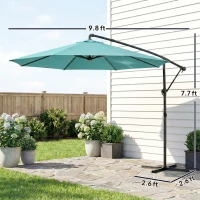 Outsunny 10 ft Offset Patio Umbrella with Cover, Hanging Cantilever Umbrella with 360° Rotation, Crank Handle, Tilt, Sky Blue(m-3)