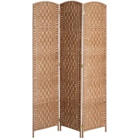 HOMCOM 6ft Folding Room Divider, 3 Panel Wall Partition with Wooden Frame for Bedroom, Home Office, Natural(m-11)