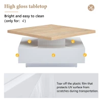 Square Rotating Coffee Table with Double-Layer Storage, Multi-Use Center Table for Living Area, 27.5'' L x 27.5'' W x 14'' H, White+Oak(m-4)