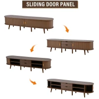 Stylish TV Stand with Rounded Corners and Oval Top, Versatile TV Cabinet for Living Room, 69" L x 15.5" W x 16.5" H, Dark Oak(m-6)