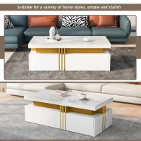 Minimalist Coffee Table with 2 Drawers and High-Gloss Finish, Multi-Use Side Table for Living Spaces, 39.5'' L x 19.5'' W x 15.5'' H, White(m-4)