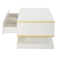 Space-Saving Coffee Table with Bottom-Slide Drawers, High-Gloss Centre Table for Living Room and Office, 39.5'' L x 19.5'' W x 15'' H, White(m-8)