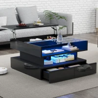 Lift-Up Coffee Table with App-Controlled LED Lighting, Space-Saving Center Table for Compact Homes, 31.5'' L x 31.5'' W x 17.5'' H, Black(m-1)