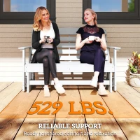 Outsunny Patio Glider Bench w/ HDPE Slatted Double Rocking Chair, Distressed White(m-6)