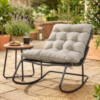 Outsunny Outdoor Rocking Chair, Oversized Rocking Patio Chair with 25" Extra Wide Mesh Seat and Cushion, Khaki(m-8)