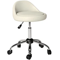 HOMCOM Salon Stool, Adjustable Rolling Stool, White(m-11)