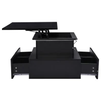 Sleek Lift-Up Coffee Table with LED Lighting and 4 Drawers, Durable Center Table for Living Room, 35.5" L x 21.5" W x 16.5" H, Black(m-15)