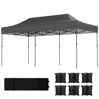 Outsunny 10 x 20 ft Pop Up Canopy Tent, Heavy Duty UPF50+ Outdoor Portable Instant Canopy Shelter with Wheeled Bag, Dark Gray(m-1)