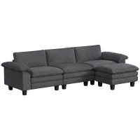 HOMCOM Sectional Sofa, L Shaped Couch with Deep Seat, Movable Ottoman and Pillow-top Armrests, Dark Gray(m-11)