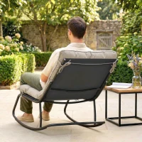 Outsunny Outdoor Rocking Chair, Oversized Rocking Patio Chair with 25" Extra Wide Mesh Seat and Cushion, Khaki(m-10)