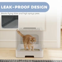 PawHut Cat Litter Box with Lid, Slide-Out Drawer, Scoop, Easy Clean, Odour Control, Anti-Splashing, Grey(m-6)