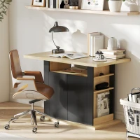 HOMCOM Kitchen Island Dining Table with Storage Cabinet, Large Tabletop for 4 People, 4-Door Cupboard & Shelves, Black(m-9)