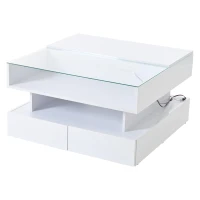 Lift-Top Coffee Table with App-Controlled LED Lighting, Space-Saving Center Table for Compact Homes, 31.5'' L x 31.5'' W x 17.5'' H, White(m-12)