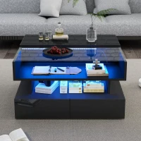 Lift-Up Coffee Table with App-Controlled LED Lighting, Space-Saving Center Table for Compact Homes, 31.5'' L x 31.5'' W x 17.5'' H, Black(m-7)