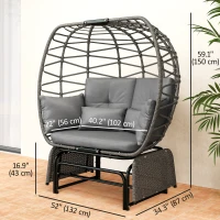 Outsunny Double Outdoor Glider Egg Chair, Outdoor Loveseat Glider with Cushions and Pillows, Dark Grey(m-3)