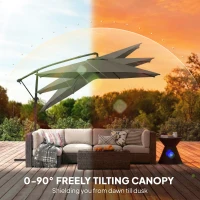 Outsunny 10 ft Offset Patio Umbrella with Cover, Hanging Cantilever Umbrella with 360° Rotation, Crank Handle, Tilt, Tan(m-5)