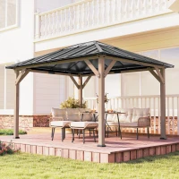 Outsunny 10' x 12' Hardtop Gazebo with Galvanized Steel Roof, UPF50+ Wood Permanent Pavilion with Clear Roof Top, Light Walnut(m-9)